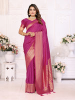 Thumbnail for Vedant Vastram Soft Litchi Silk Banarasi Silk Saree - Magenta - Distacart