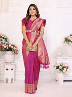 Thumbnail for Vedant Vastram Soft Litchi Silk Banarasi Silk Saree - Magenta - Distacart