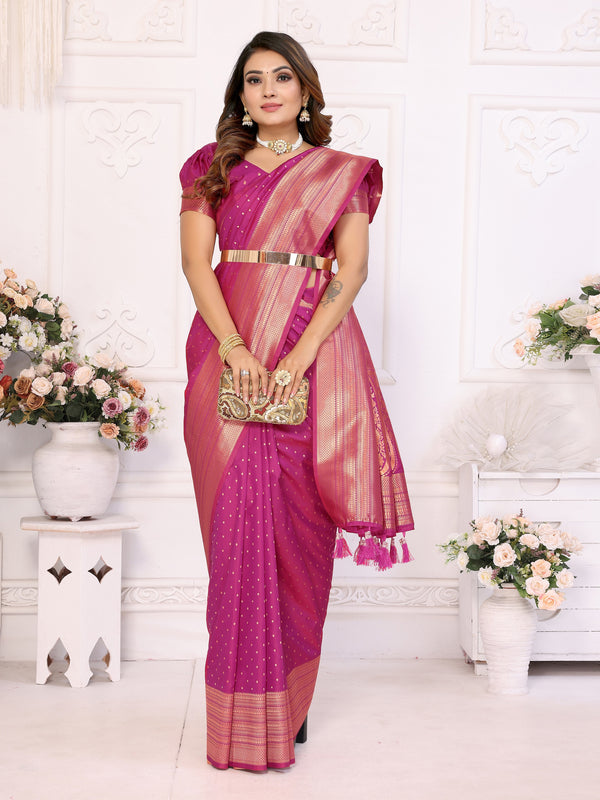 Vedant Vastram Soft Litchi Silk Banarasi Silk Saree - Magenta - Distacart