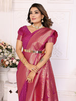 Thumbnail for Vedant Vastram Soft Litchi Silk Banarasi Silk Saree - Magenta - Distacart