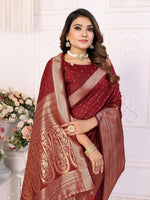 Thumbnail for Vedant Vastram Soft Litchi Silk Banarasi Silk Saree - Maroon - Distacart