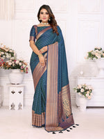 Thumbnail for Vedant Vastram Soft Litchi Silk Banarasi Silk Saree - Navy - Distacart