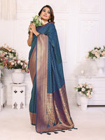 Thumbnail for Vedant Vastram Soft Litchi Silk Banarasi Silk Saree - Navy - Distacart