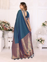 Thumbnail for Vedant Vastram Soft Litchi Silk Banarasi Silk Saree - Navy - Distacart