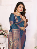 Thumbnail for Vedant Vastram Soft Litchi Silk Banarasi Silk Saree - Navy - Distacart