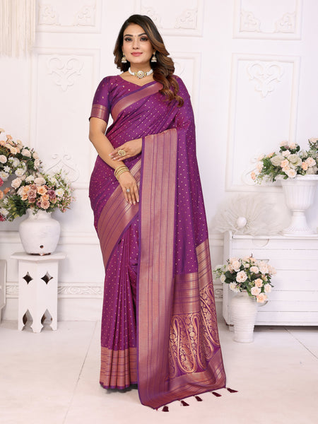 Vedant Vastram Soft Litchi Silk Banarasi Silk Saree - Purple - Distacart