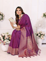 Thumbnail for Vedant Vastram Soft Litchi Silk Banarasi Silk Saree - Purple - Distacart