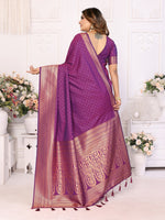 Thumbnail for Vedant Vastram Soft Litchi Silk Banarasi Silk Saree - Purple - Distacart