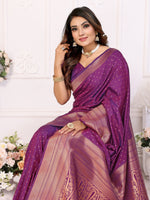 Thumbnail for Vedant Vastram Soft Litchi Silk Banarasi Silk Saree - Purple - Distacart