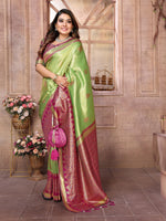 Thumbnail for Vedant Vastram Tissue Silk Kanjeevaram Silk Saree - Parrot - Distacart