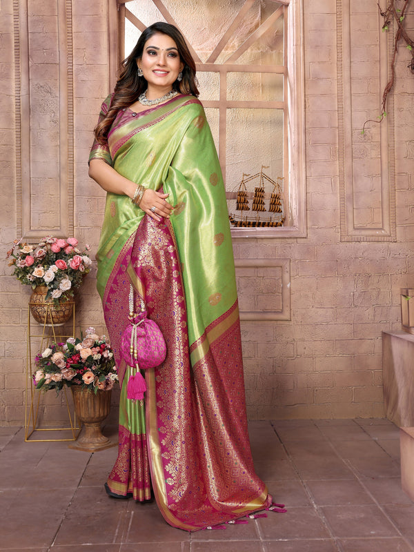 Vedant Vastram Tissue Silk Kanjeevaram Silk Saree - Parrot - Distacart