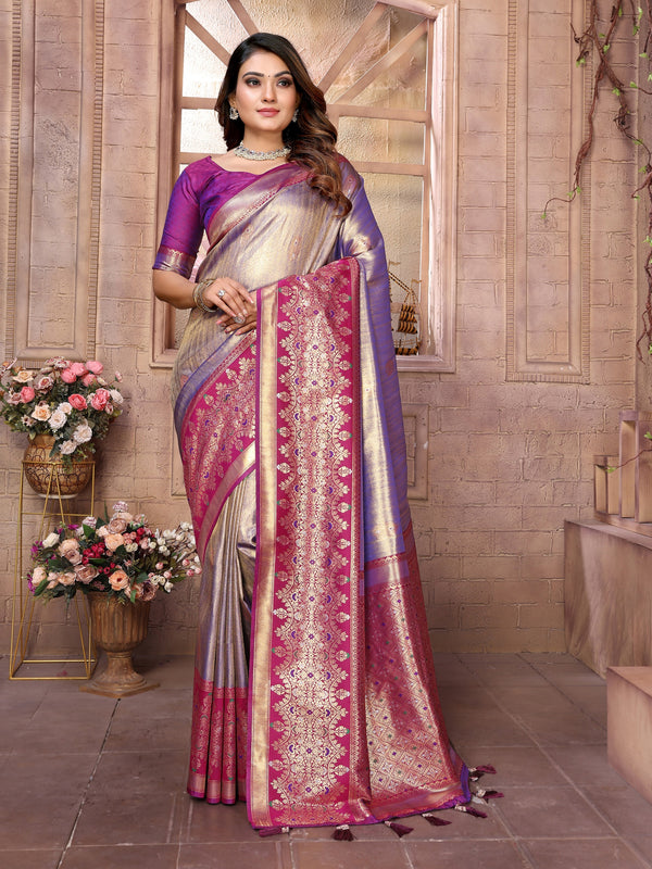 Vedant Vastram Tissue Silk Kanjeevaram Silk Saree - Sky Blue - Distacart