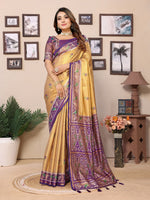 Thumbnail for Vedant Vastram Tissue Silk Patola Design Kanjeevaram Silk Saree - Beige - Distacart