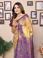 Thumbnail for Vedant Vastram Tissue Silk Patola Design Kanjeevaram Silk Saree - Beige - Distacart