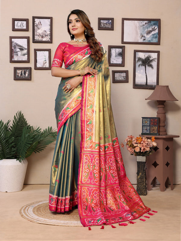 Vedant Vastram Tissue Silk Patola Design Kanjeevaram Silk Saree - Mahendi - Distacart