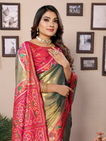 Thumbnail for Vedant Vastram Tissue Silk Patola Design Kanjeevaram Silk Saree - Mahendi - Distacart