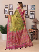 Thumbnail for Vedant Vastram Tissue Silk Patola Design Kanjeevaram Silk Saree - Olive - Distacart