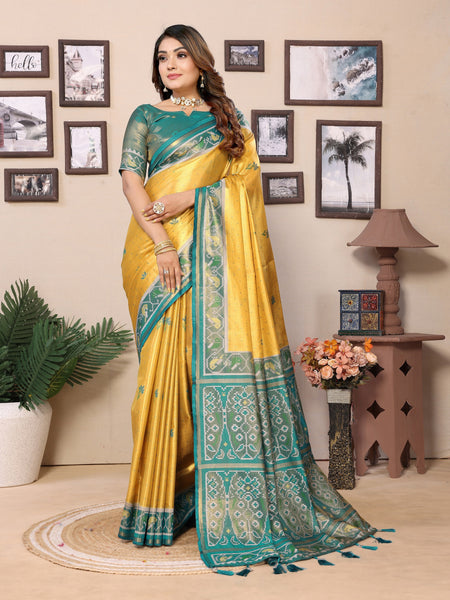 Vedant Vastram Tissue Silk Patola Design Kanjeevaram Silk Saree - Yellow - Distacart
