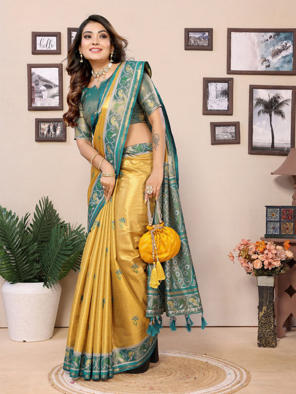 Vedant Vastram Tissue Silk Patola Design Kanjeevaram Silk Saree - Yellow - Distacart