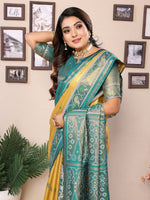Thumbnail for Vedant Vastram Tissue Silk Patola Design Kanjeevaram Silk Saree - Yellow - Distacart