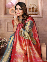 Thumbnail for Vedant Vastram Tissue Silk Patola Design Kanjeevaram Silk Saree - Grey - Distacart