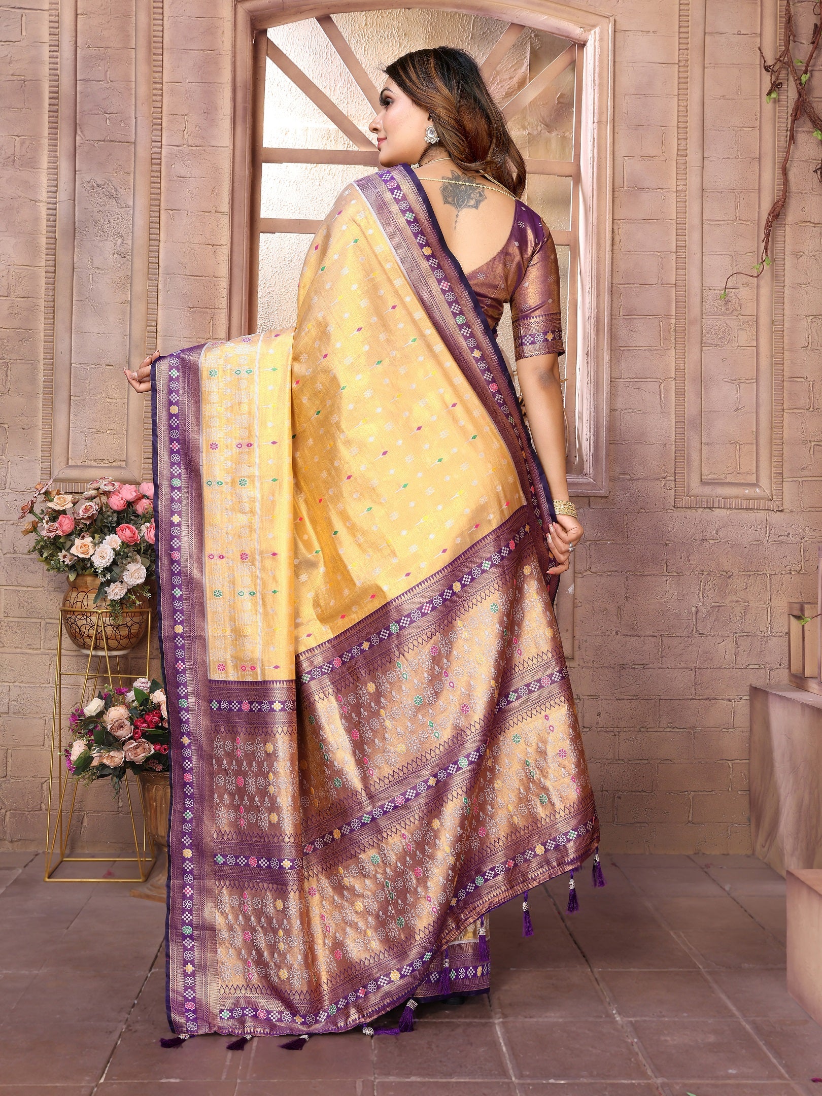 Vedant Vastram Tissue Silk Patola Design Kanjeevaram Silk Saree - Lavender - Distacart