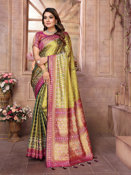 Vedant Vastram Tissue Silk Patola Design Kanjeevaram Silk Saree - Olive - Distacart