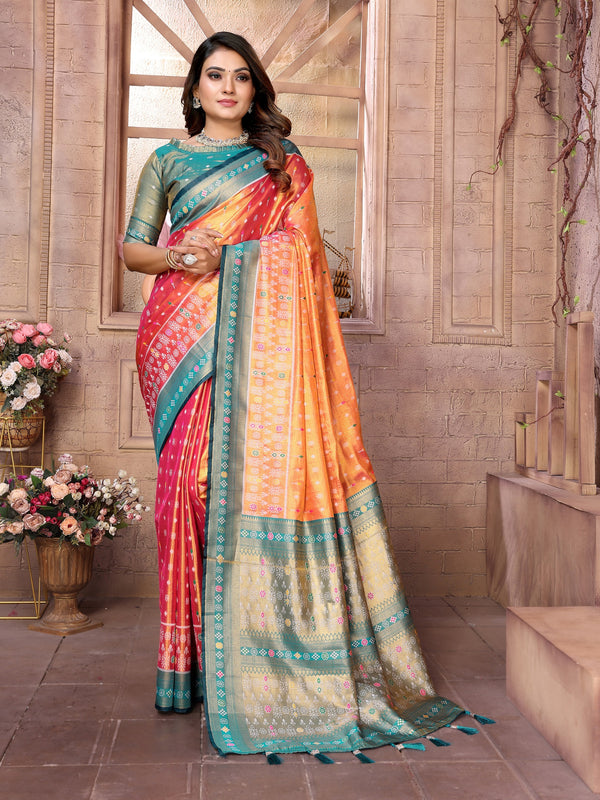 Vedant Vastram Tissue Silk Patola Design Kanjeevaram Silk Saree - Orange - Distacart