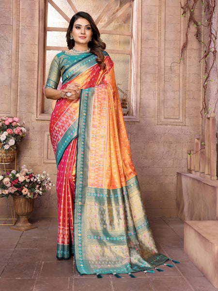 Vedant Vastram Tissue Silk Patola Design Kanjeevaram Silk Saree - Orange - Distacart