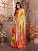 Thumbnail for Vedant Vastram Tissue Silk Kanjeevaram Silk Saree - Mustard - Distacart