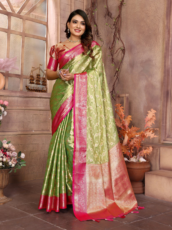 Vedant Vastram Tissue Silk Kanjeevaram Silk Saree - Parrot - Distacart
