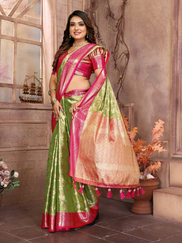 Vedant Vastram Tissue Silk Kanjeevaram Silk Saree - Parrot - Distacart