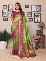 Thumbnail for Vedant Vastram Tissue Silk Paithani Silk Saree - Parrot - Distacart