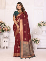 Thumbnail for Vedant Vastram Soft Litchi Silk Banarasi Silk Saree - Maroon - Distacart