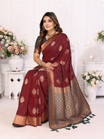 Thumbnail for Vedant Vastram Soft Litchi Silk Banarasi Silk Saree - Maroon - Distacart