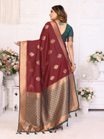 Thumbnail for Vedant Vastram Soft Litchi Silk Banarasi Silk Saree - Maroon - Distacart