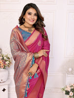 Thumbnail for Vedant Vastram Soft Litchi Silk Banarasi Silk Saree - Pink - Distacart