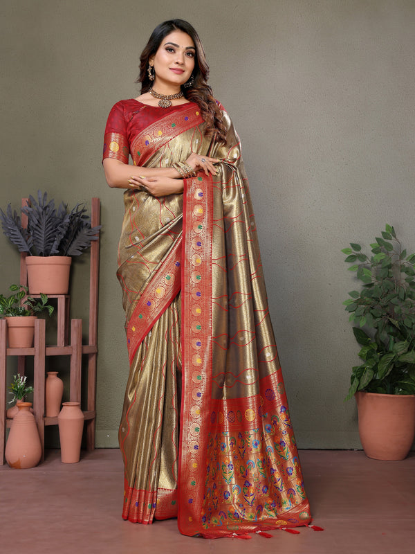 Vedant Vastram Tissue Silk Leheriya Design Kanjeevaram Silk Saree - Beige - Distacart