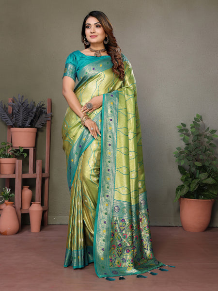 Vedant Vastram Tissue Silk Leheriya Design Kanjeevaram Silk Saree - Parrot - Distacart