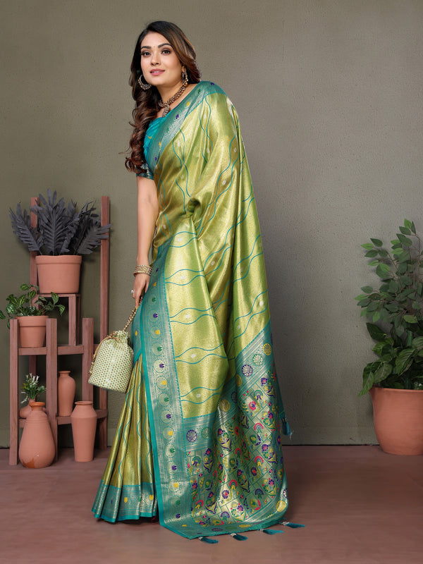 Vedant Vastram Tissue Silk Leheriya Design Kanjeevaram Silk Saree - Parrot - Distacart