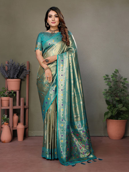 Vedant Vastram Tissue Silk Leheriya Design Kanjeevaram Silk Saree - Rama - Distacart