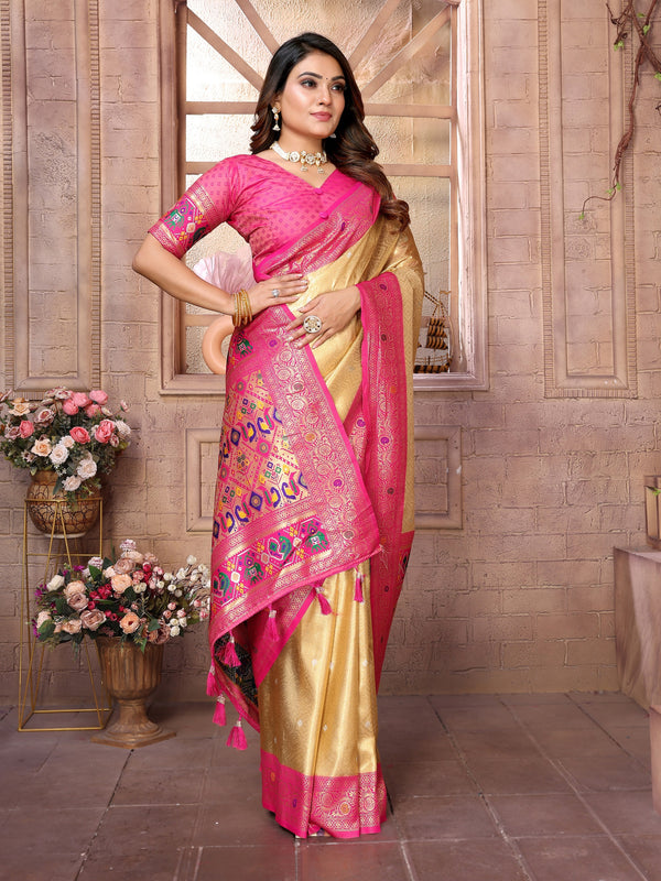 Vedant Vastram Tissue Silk Paithani Silk Saree - Cream - Distacart