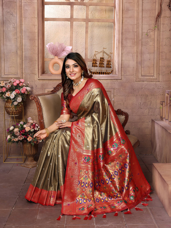 Vedant Vastram Tissue Silk Paithani Silk Saree - Gold - Distacart