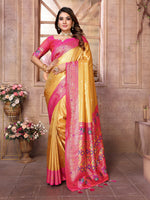 Thumbnail for Vedant Vastram Tissue Silk Paithani Silk Saree - Mustard - Distacart