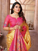 Thumbnail for Vedant Vastram Tissue Silk Paithani Silk Saree - Mustard - Distacart