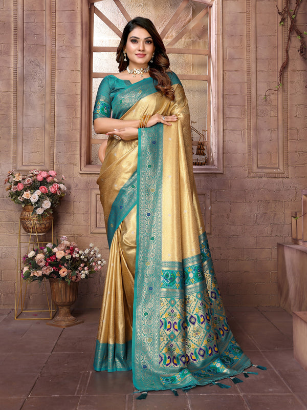 Vedant Vastram Tissue Silk Paithani Silk Saree - Yellow - Distacart