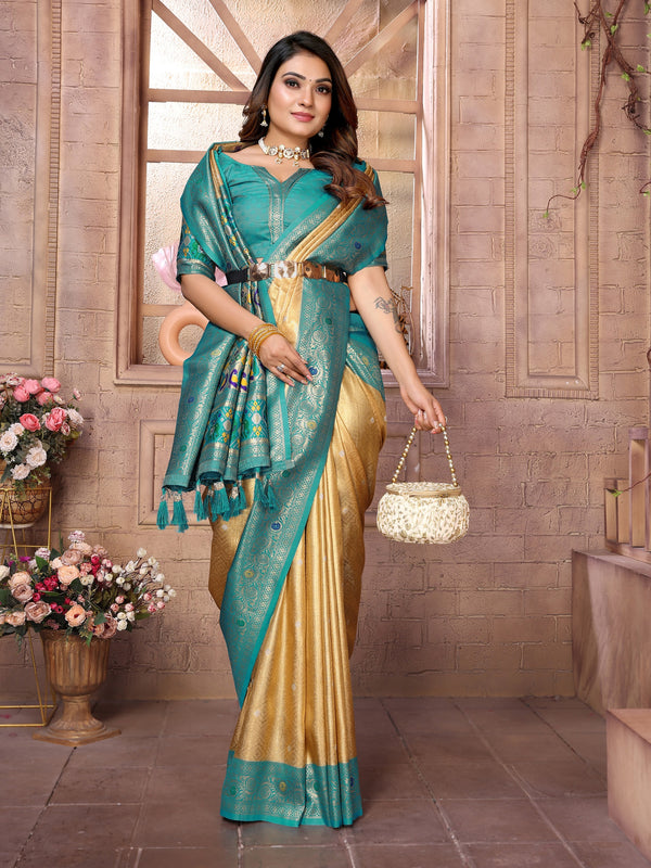 Vedant Vastram Tissue Silk Paithani Silk Saree - Yellow - Distacart