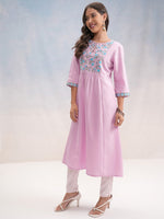 Thumbnail for Vishudh Floral Embroidered A-Line Kurta - Distacart