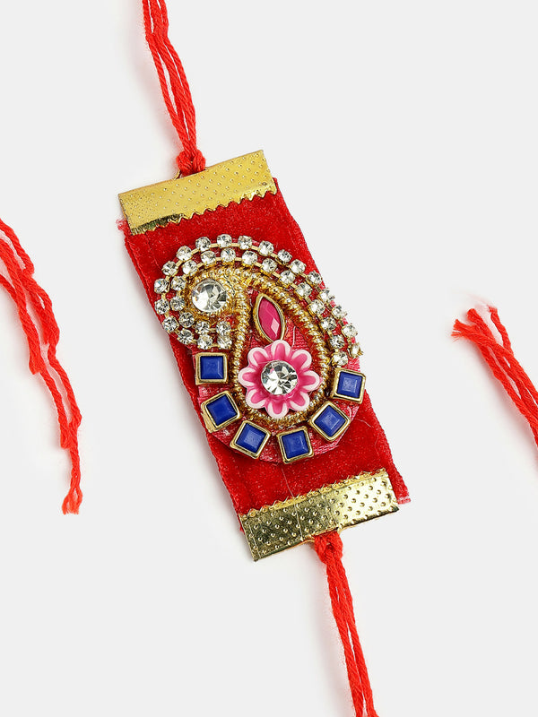 NVR Men Red Stone-Studded Rakhi With Roli Chawal - Distacart