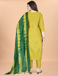 Thumbnail for Malishka Women's Yellow Cotton Blend Embroidery Kurta Set With Dupatta